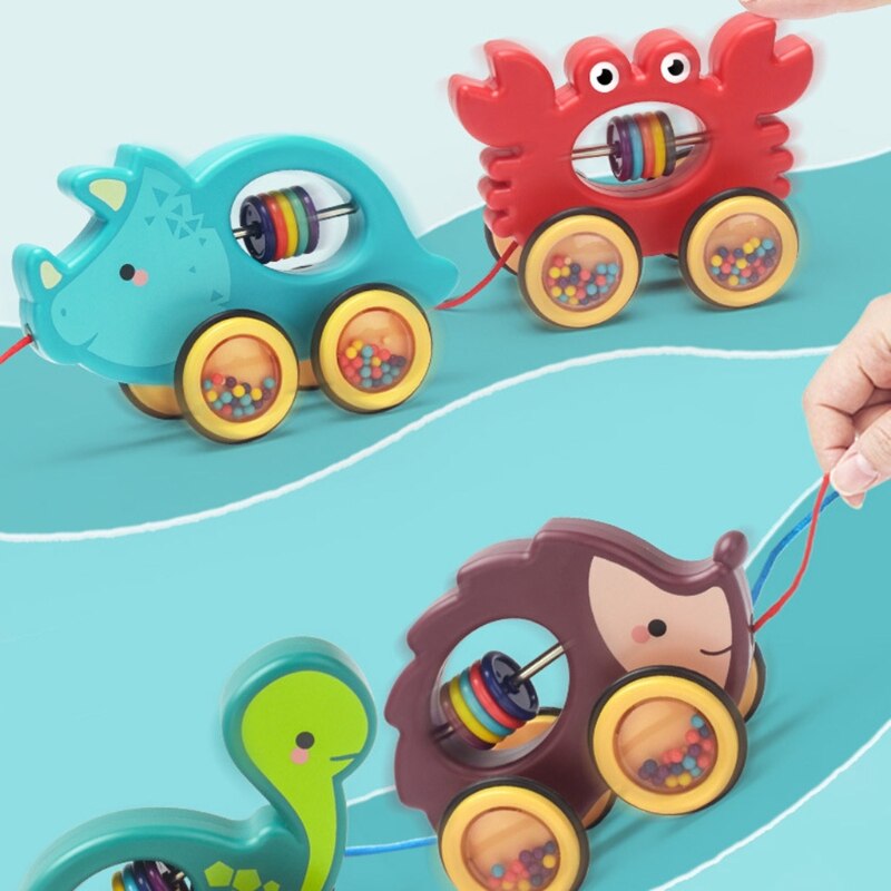 Baby tegneserie dyr bil trække reb legetøj toddler børn tidlige uddannelsesmæssige trækkende køretøjer rasler