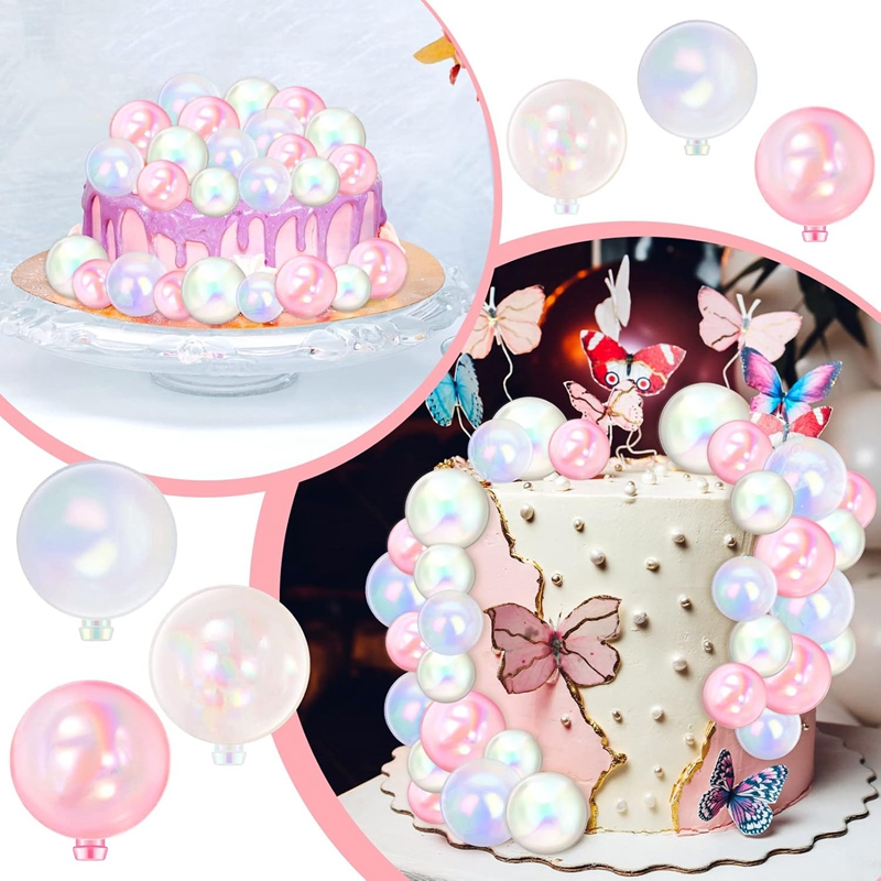10pcs Transparent Bubble Ball Cake Topper Pearl Insert Cupcake DIY Decoration For Birthday Party Wedding Anniversary Baby Shower