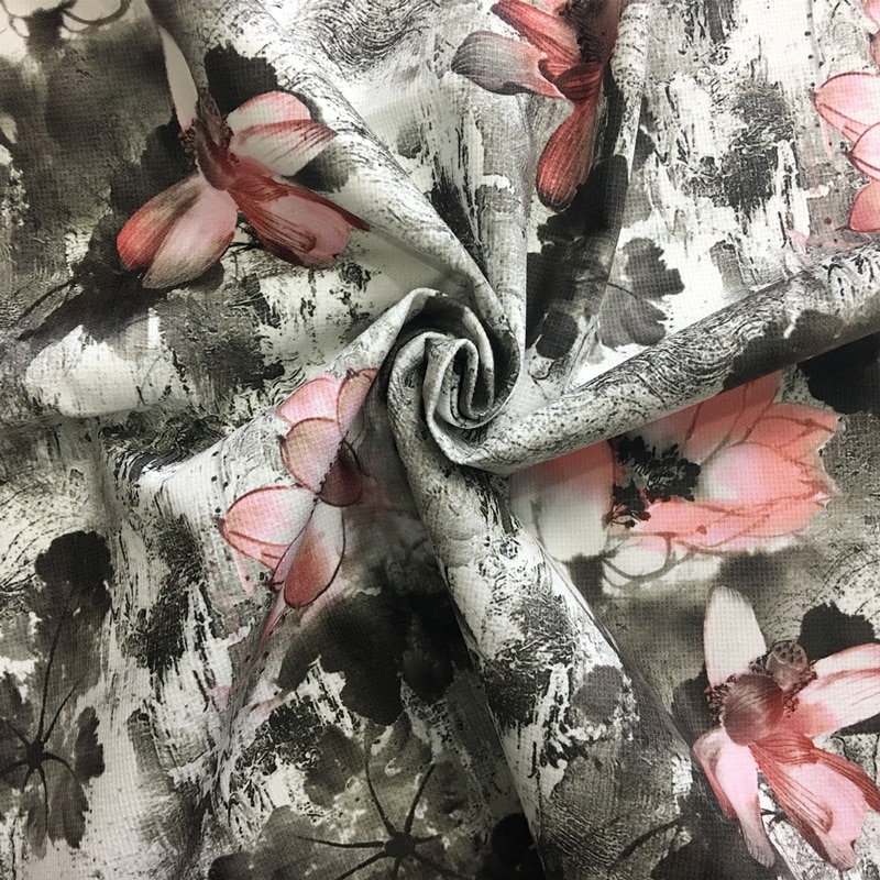 Traditionelle chinses blæk maleri print lotus blomst stol polstring sofa lænestol fløjl stof dekorative pude klud 140cm