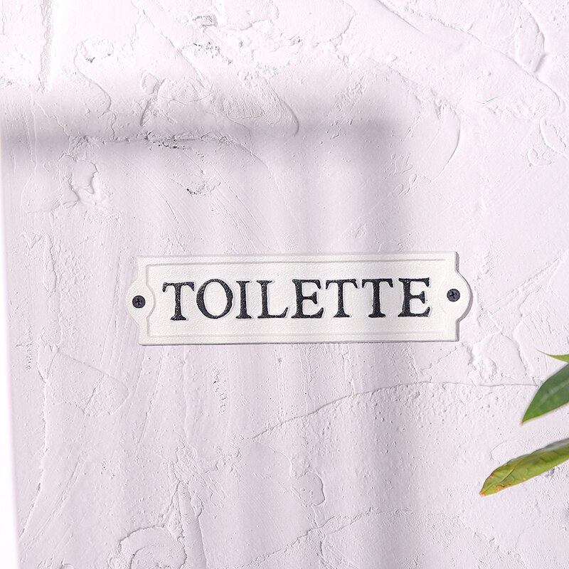 Sungmor-señal de bienvenida exterior de hierro fundido resistente, decoración de pared, placa blanca, puerta, letrero decorativo para inodoro, letrero para Baño: Toilette