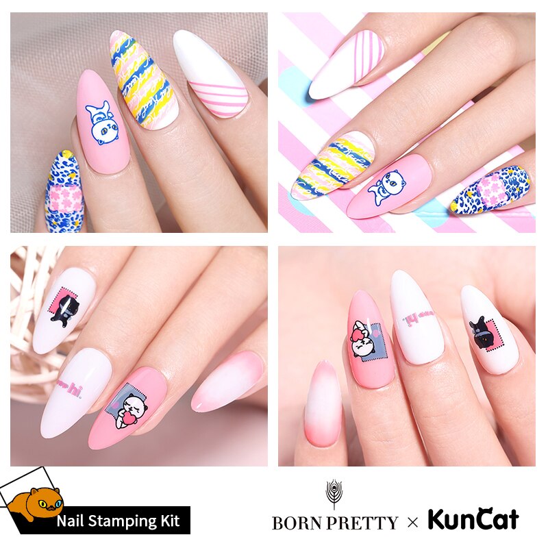 BORN PRETTY & KUNCAT-Conjunto de estampado conjunto, estampado conjunto, estampado de placas, rascador, plantilla de estampado, Kit de herramientas para manicura, DIY
