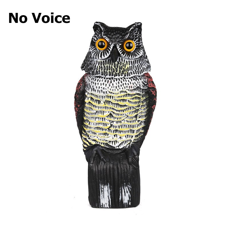 Señuelo de búho para ahuyentar a los pájaros, espantapájaros de plástico con cabeza giratoria y sonido, repelente de aves para jardín y patio al aire libre: No Voice