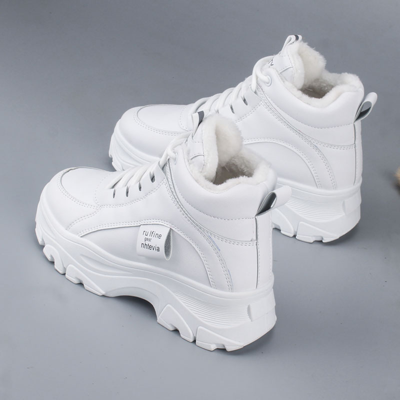 Baskets d'hiver avec fourrure en peluche pour femmes, chaussures chaudes avec laçage