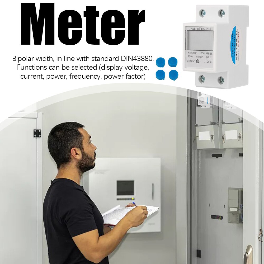 XTM35SC 220V 5(80)A Digital 1 Phase 2 Wire Din-Rail Energy Meter 2P DIN-Rail Electronic Energy KWh Meter Accuracy Class 1