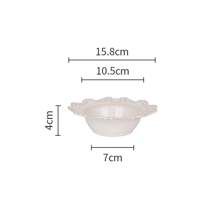 European retro ceramic dinner plates embossed Blue White Dinnerware porcelain dessert cake plate round bowls kitchen Tableware: 6inch bowl White