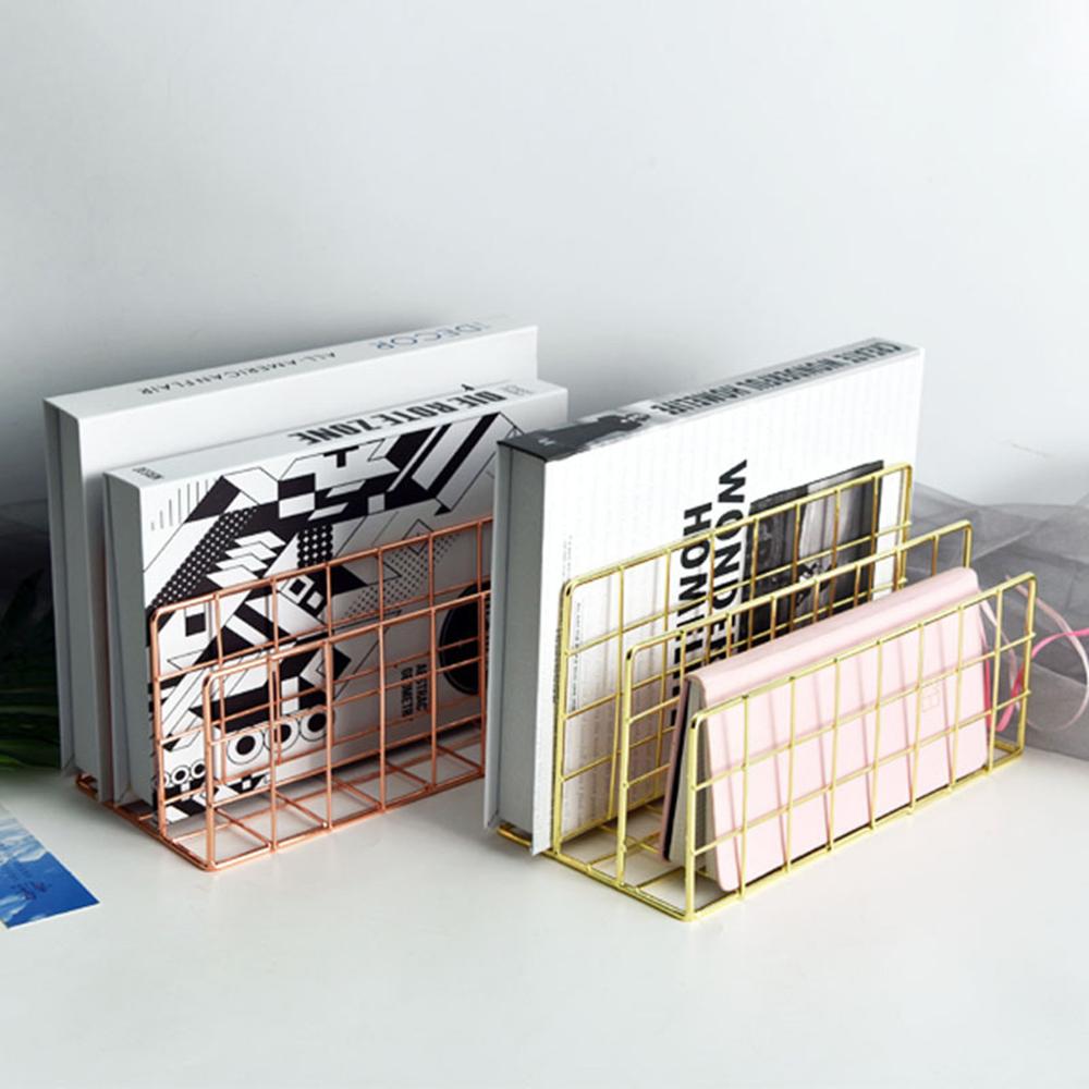 Grid 3 Compartments Bookshelf Magazine File Organizer Holder Wrought Iron Rack T8DB