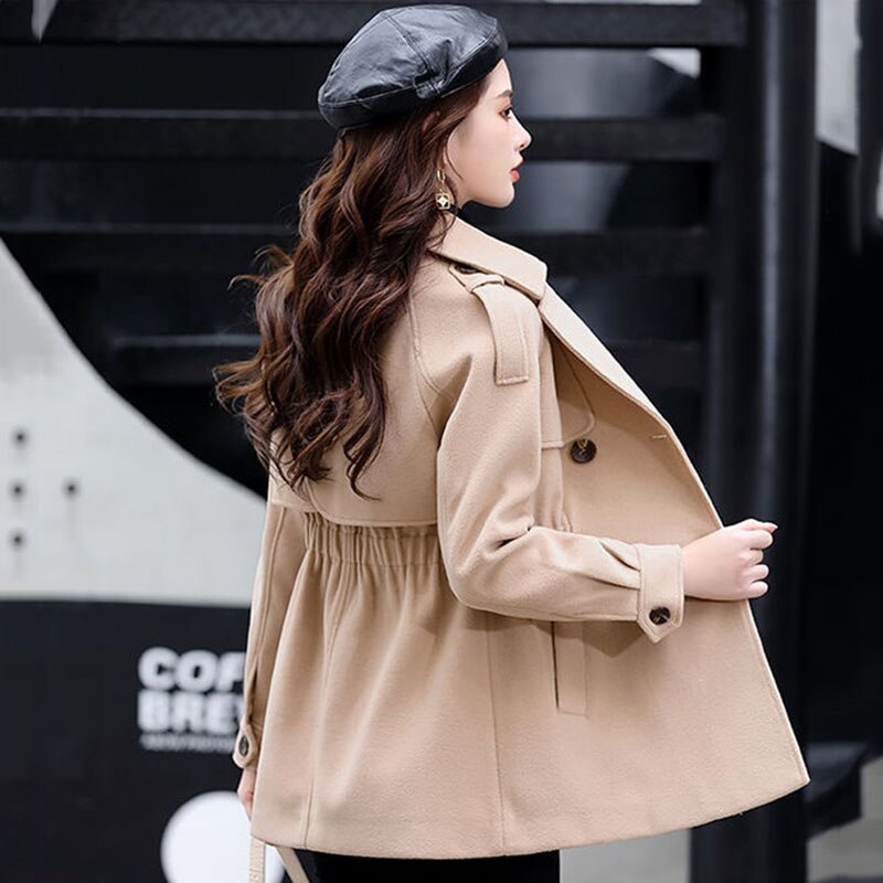 Manteau en laine pour femmes, , court, croisé, gris, Slim, veste pour femmes, automne