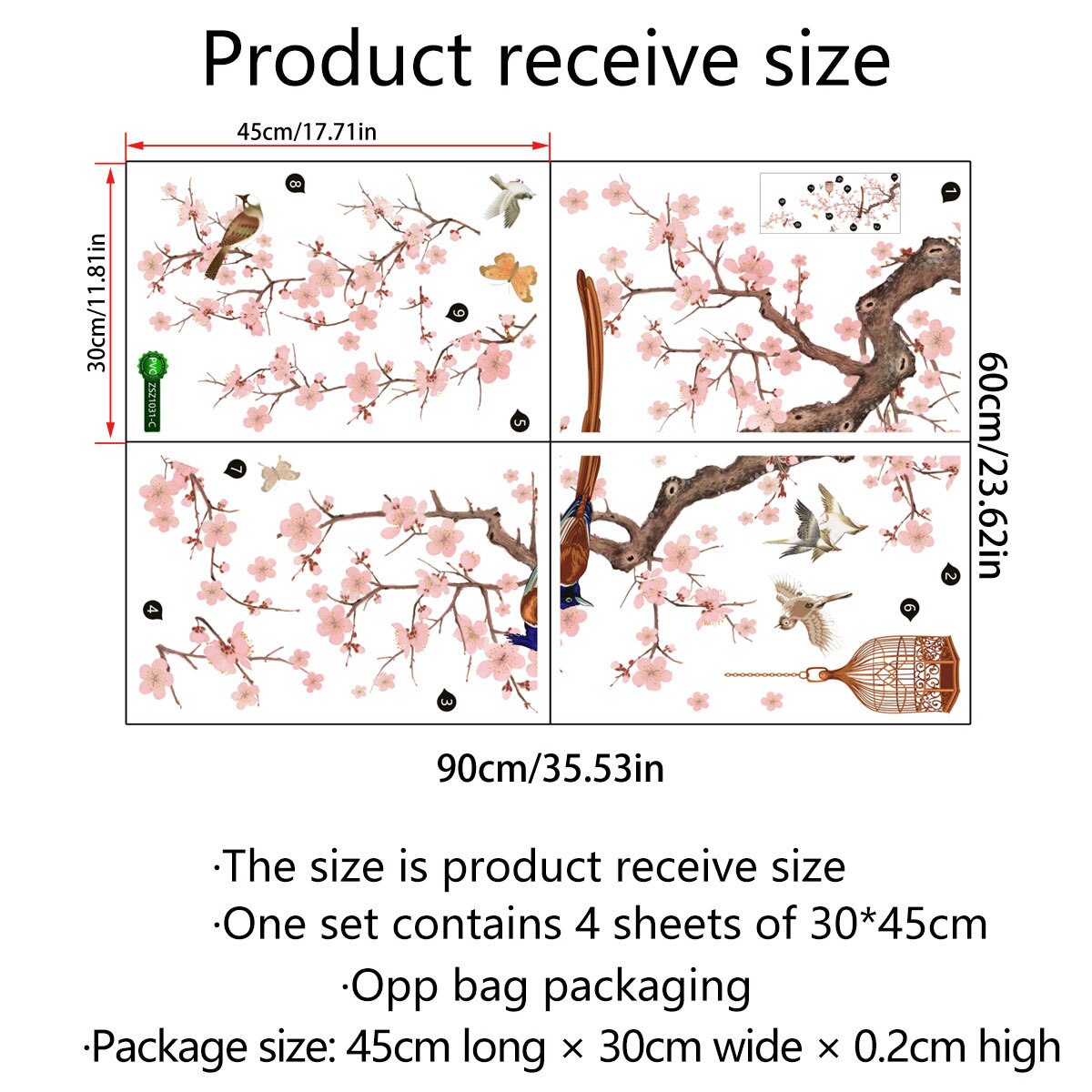 Wall Stickers Cherry Blossom Wall Decal Tree Branch Wall Decals Bedroom Living Room Television Wall Home Decoration: 4