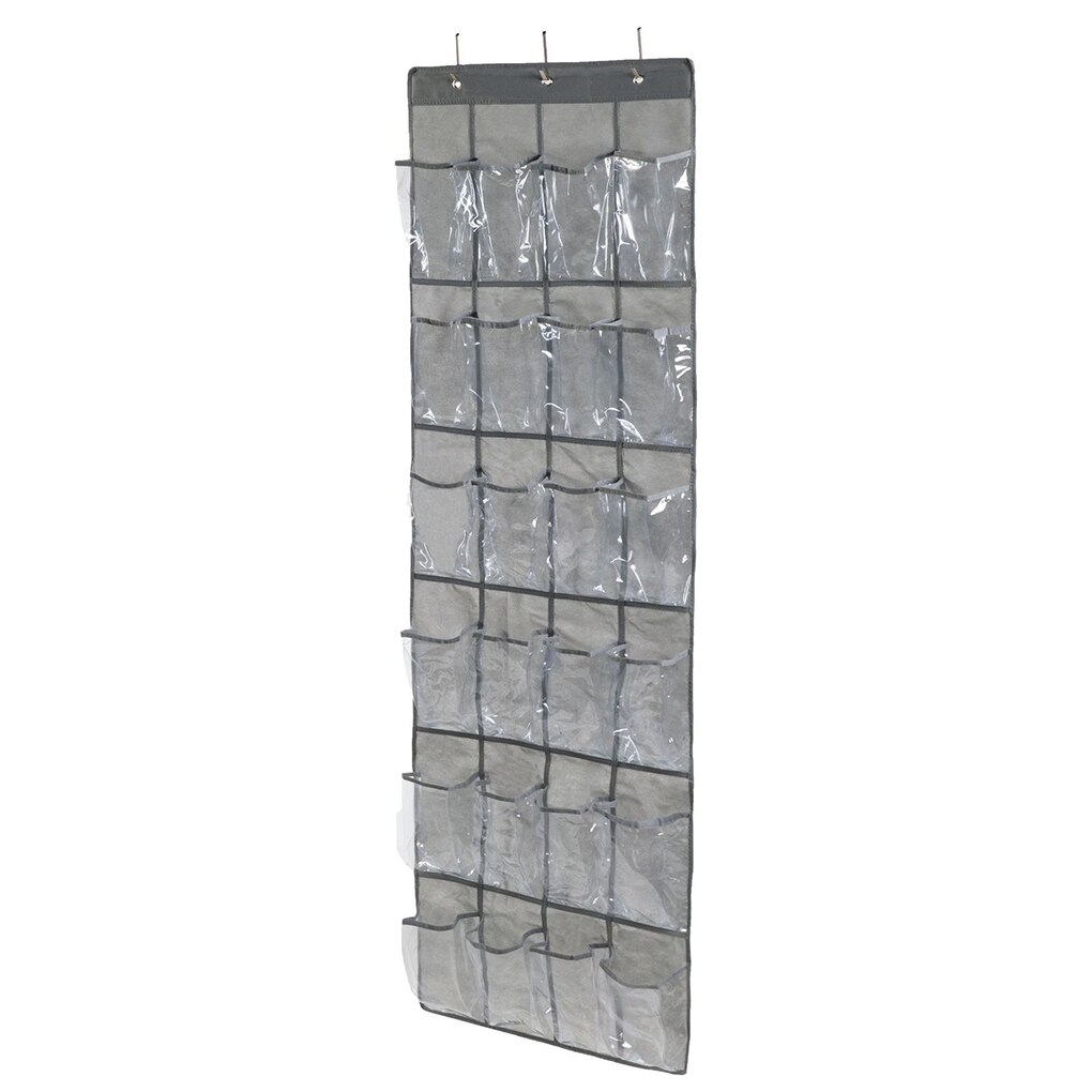 1pc 24 Grid Over Door Hanging Organizer Convenient Storage Holder Rack Closet Shoes Shoe Rack Non-Woven Fabric Shoes Holder: grey