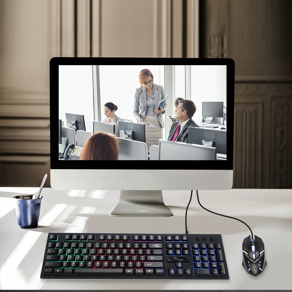 Wired Keyboard and Mouse Combo RGB Backlight Gaming Game USB Wired PC Gamer Keyboard Mouse Mice Set Black /White