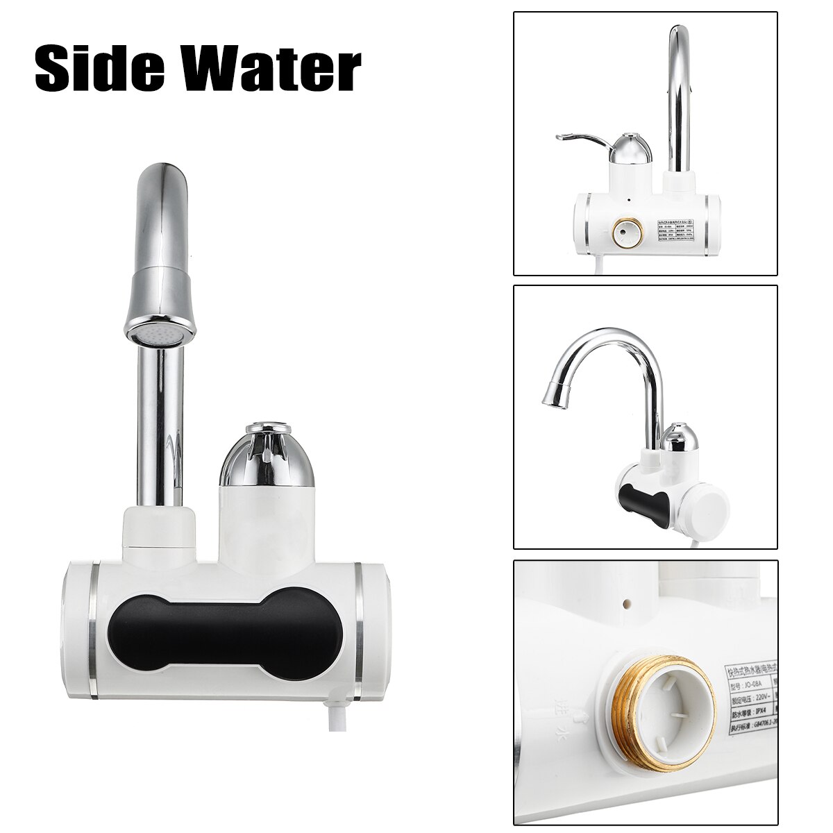 3000W Electric Faucet Tap Water Heater Instant Kitchen Tankless Electric Water Heater with Temperature Display: side water 1