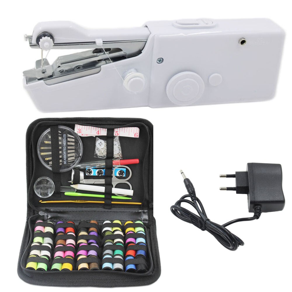 Portable Mini Hand Sewing Machine Handy Stitch Sew Needlework Cordless Clothes Fabrics Electric Sewing Machine with Sewing Kits