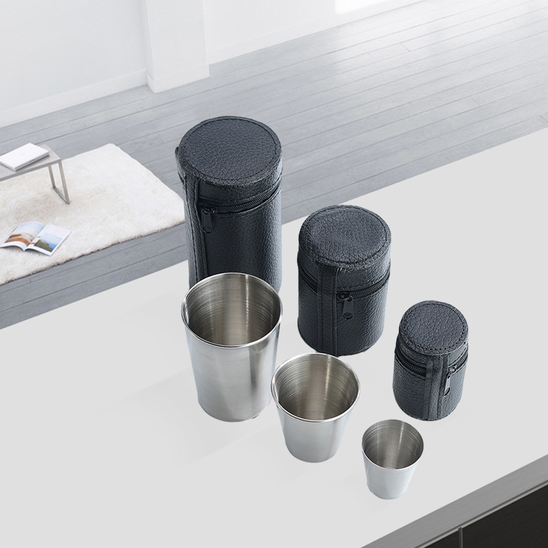 Juego de tazas de acero inoxidable para viajes prácticos al aire libre, Mini vasos para whisky, vino con estuche, vasos portátiles de 30ml/70ml/170ml, 4 Uds.
