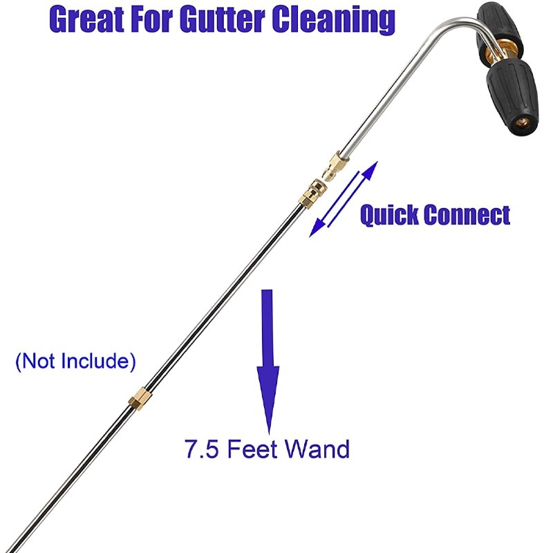 Gutter Cleaner Attachment for Pressure Washer, 2 Rotating Turbo Nozzle, 1/4 Inch Quick Connect, 3300 PSI