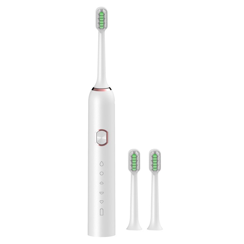 Vibration Electric Toothbrush Waterproof Smart Timer Automatic Vibration Waterproof Tooth Brush Replacement Head: WHITE