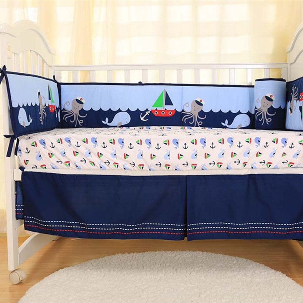 Baby Bed Bumper Cotton Baby Bedding Set Cute Baby Cot Sets Print Soft Baby Decoration Room Elephant 4Pcs: Baby bed bumper2