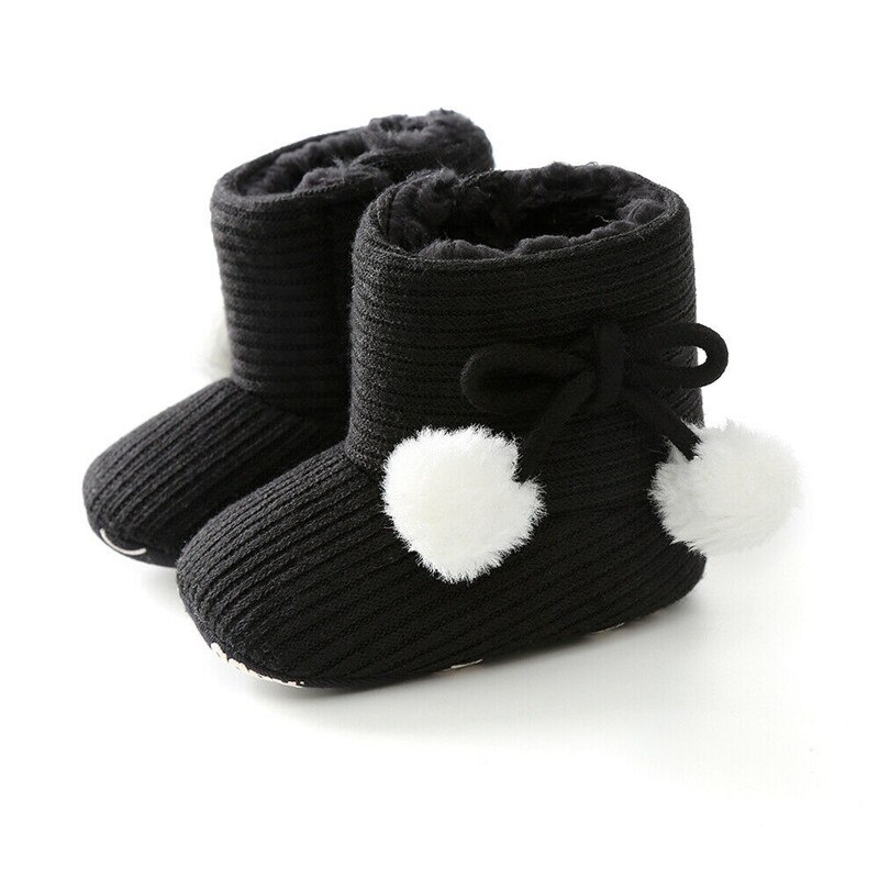 Baby Winter Boots Warm Soft Sole Booties Girls Boys Knitted Plush Toddler Shoes Snow Boots Black Gray Pink: black / 13-18 Months