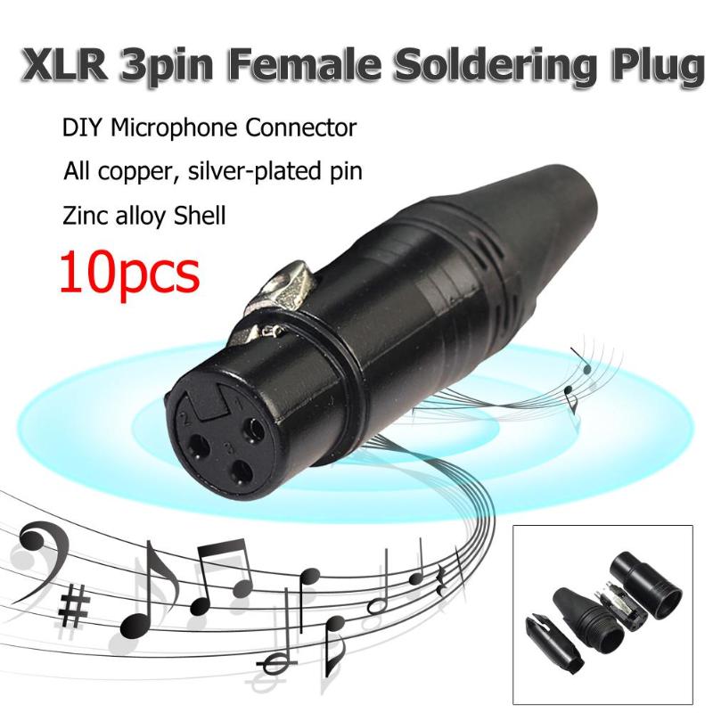 Adaptador de enchufe para soldar, Cable de conector hembra XLR de 3 pines, micrófono DIY, 10 Uds.