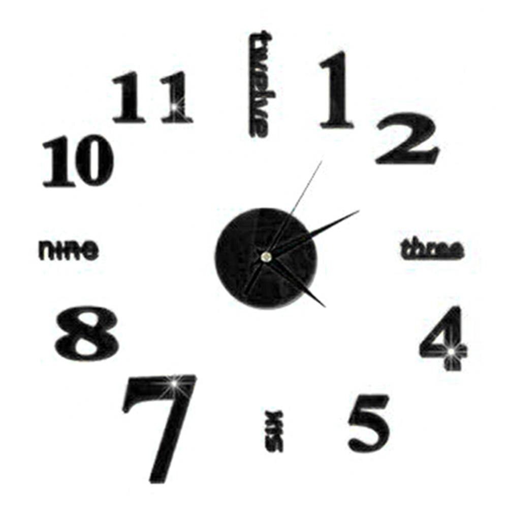 Modern Numbers Letters 3D Wall Clock Sticker DIY Living Room Art Hanging Decor: Black