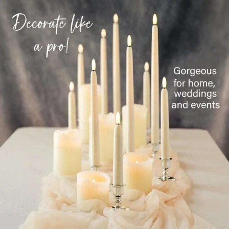 Long Christmas LED Candles Flameless Battery Powered Pointed Candle Light Church Flickering Candle Light Festival Party Decor