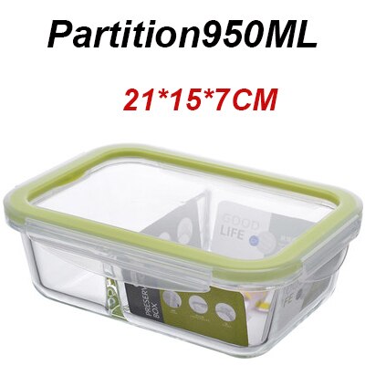 Glass Lunch Box Microwave oven heating refrigerated sealed leakproof food container transparent borosilicate food bento box: Partition 950ml