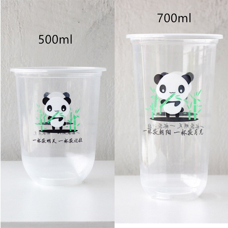 50pcs 95 kaliber U vorm creatieve leuke wegwerp sapkop transparante melk thee plastic bekers koud drankje verpakking cups met deksel