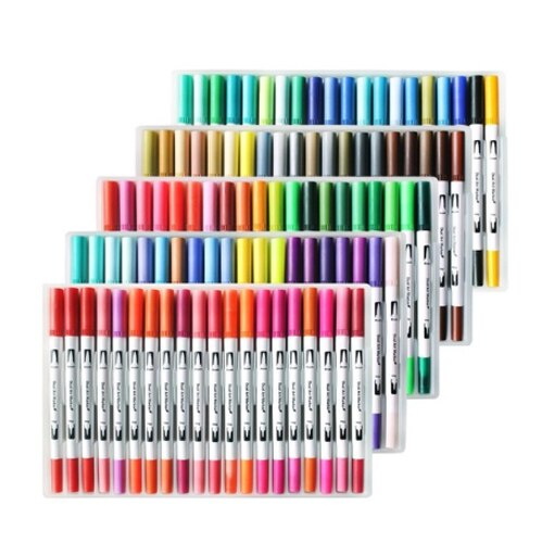 12/120 farver pensler med dobbelt tip 0.4mm fineliner spids og 2mm pensel tip til farvning af tegning malerpennepenselmarkører: 100 farver