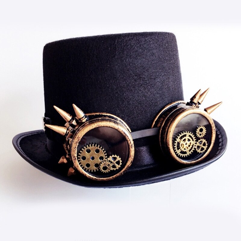 Vintage svart steampunk hatt utrustning glasögon punk hatt gotisk huvudbonad festdekoration hatt halloween tillbehör