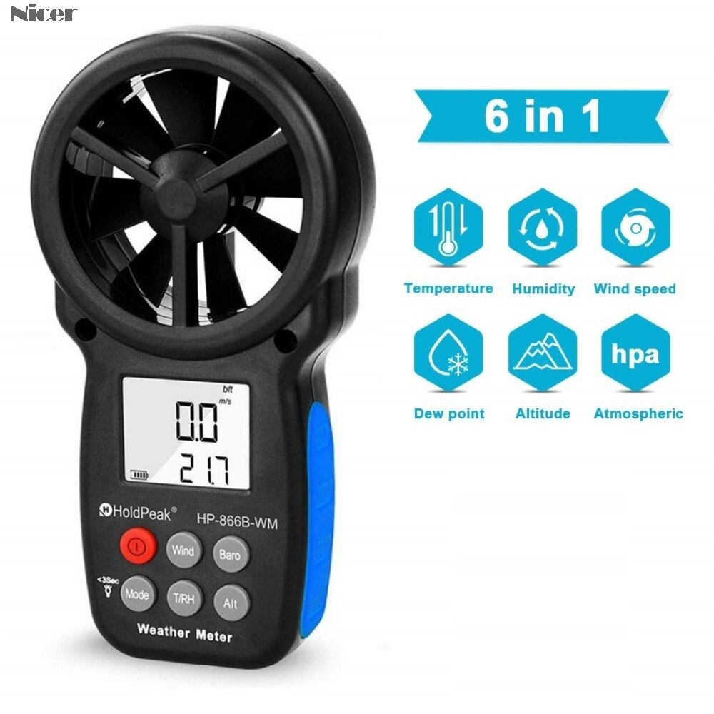 6 In 1 Anemometro Digitale Anemometer Windsnelheid Meting Wind Apparaat Handheld Met Draagtas HP-866B