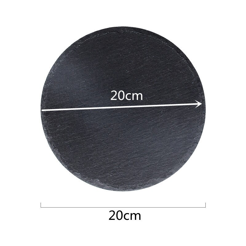 Black Stone Round Natural Slate Western Steak Plates Slate Dinner Plate Kitchen Cheese Pizza Flat Fruit Tray Plate For Wedding: 20CM
