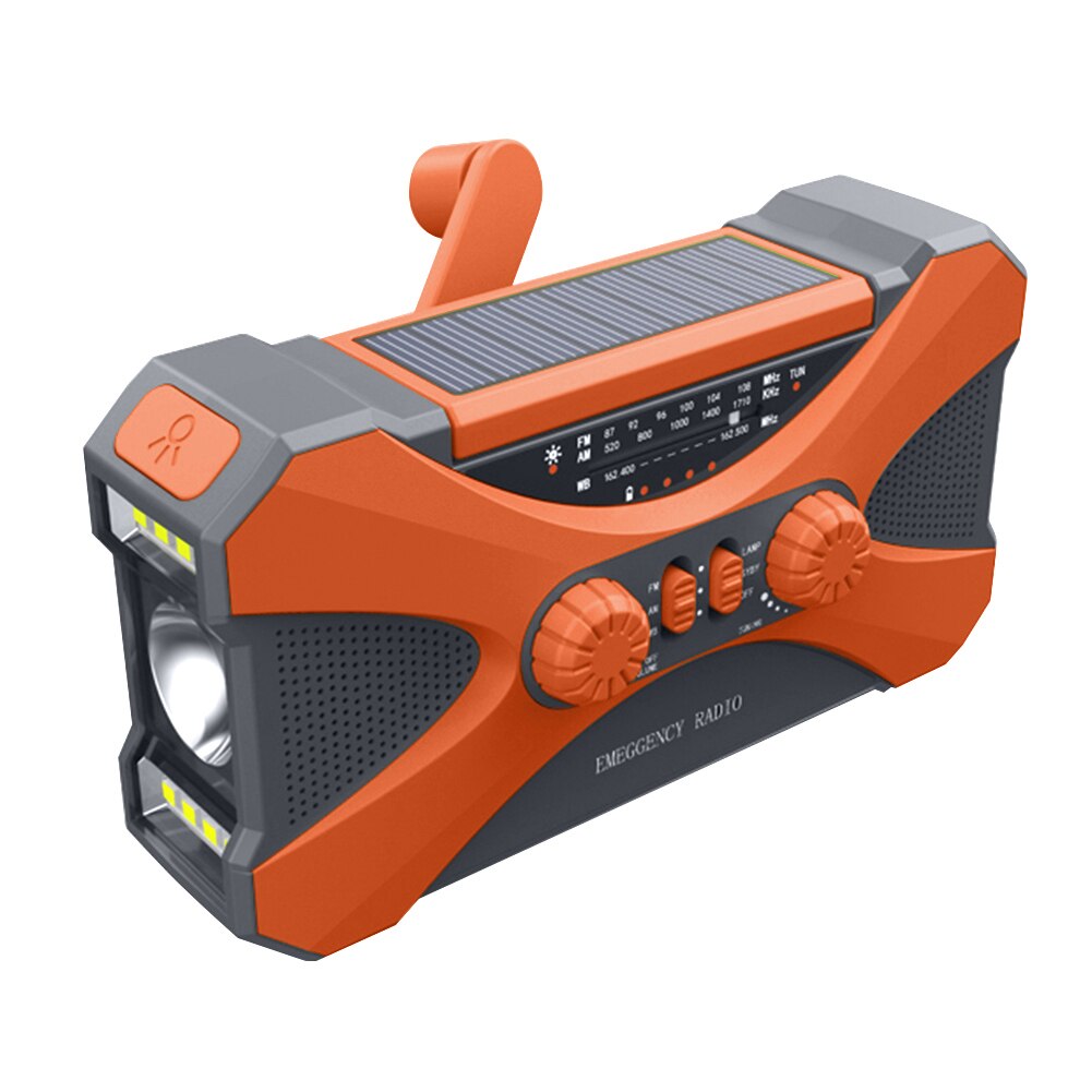 Emergency Radio 10000mAh Rechargeable Dual Speaker Stereo Solar Hand Crank Radio AM/FM/NOAA with Phone Charger LED Torch Reading: Orange