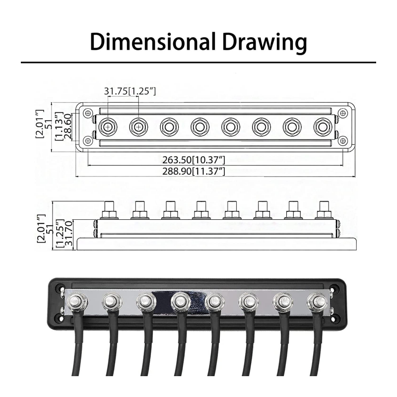 600A Bus Bar Heavy Duty Power Distribution Block Battery Marine RV Car 48V DC 8X M10(3/8") Terminal Studs Bus Bar Box