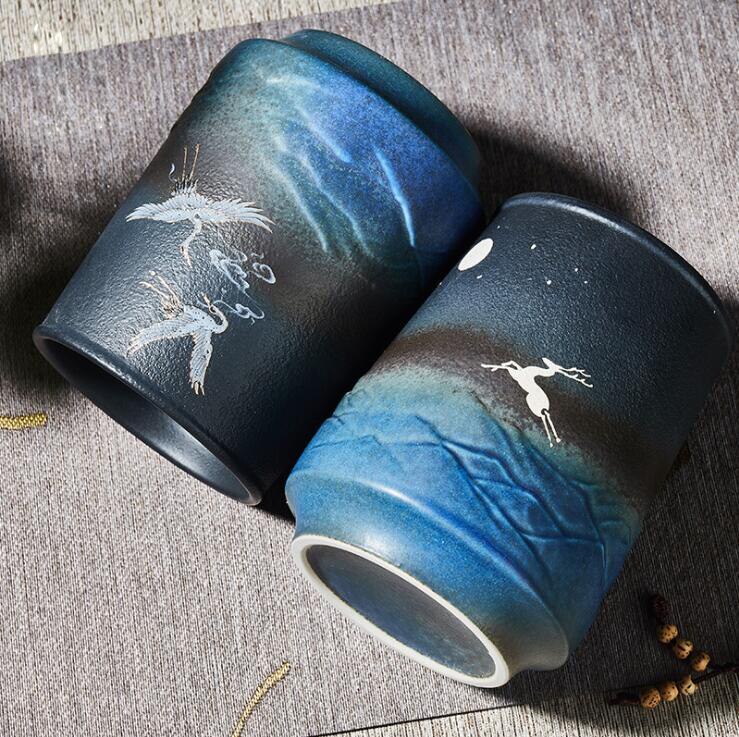 Unik udsøgt kinesisk klassisk stil keramisk kop hjemmekontor krus kaffekop stor øl krus kunst tryk creme flaske