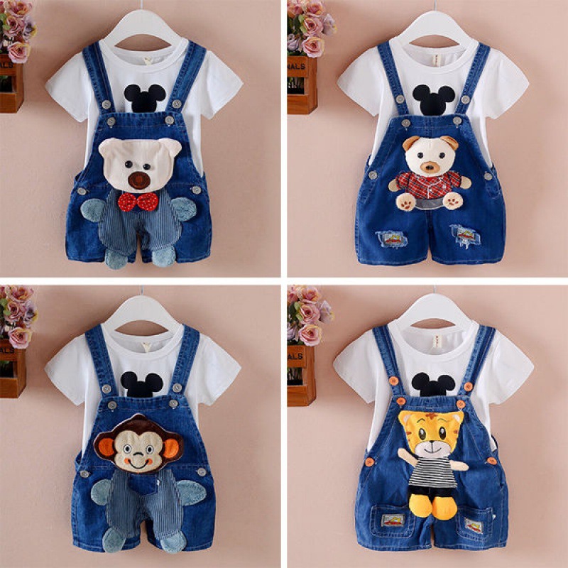 Neue Baby Jungen Overall kurze Hose Karikatur-aufbringen Sommer Jungen kurze Hose Gesamt freundlicher Denim Gurt kurze Hose Baby Hosen 0-2Y