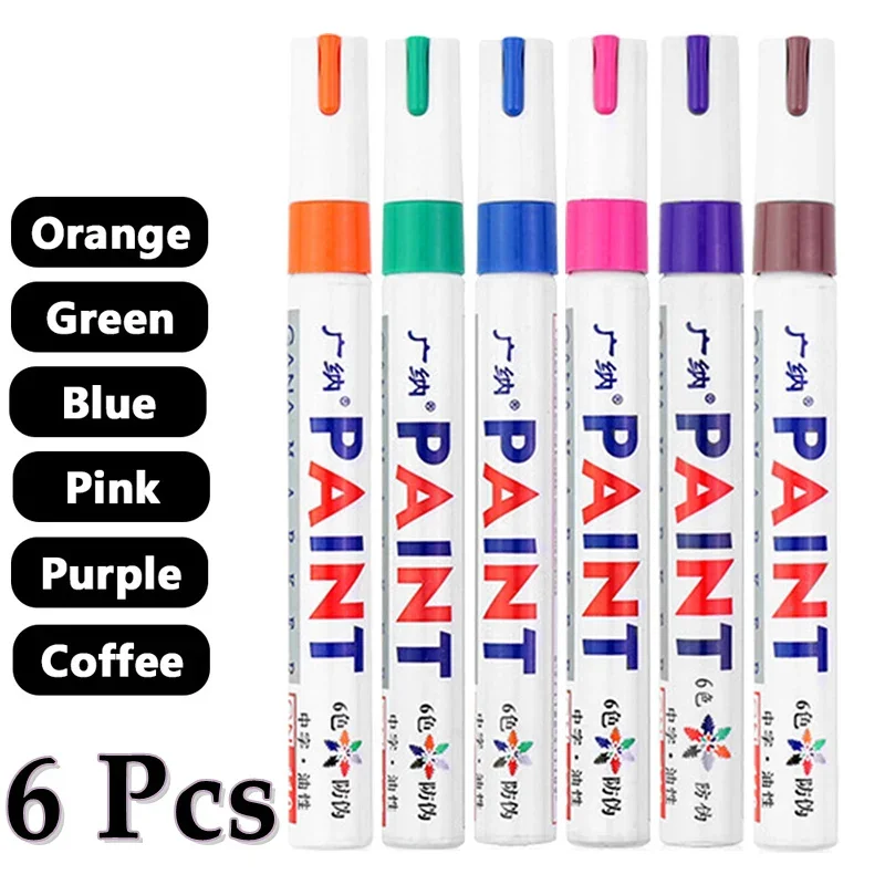 6 teile/satz bunte permanente Farb markierung wasserdichte weiße Markierungen Reifen profil Gummi Stoff farbe Metall farbe Markierung stifte: Orange