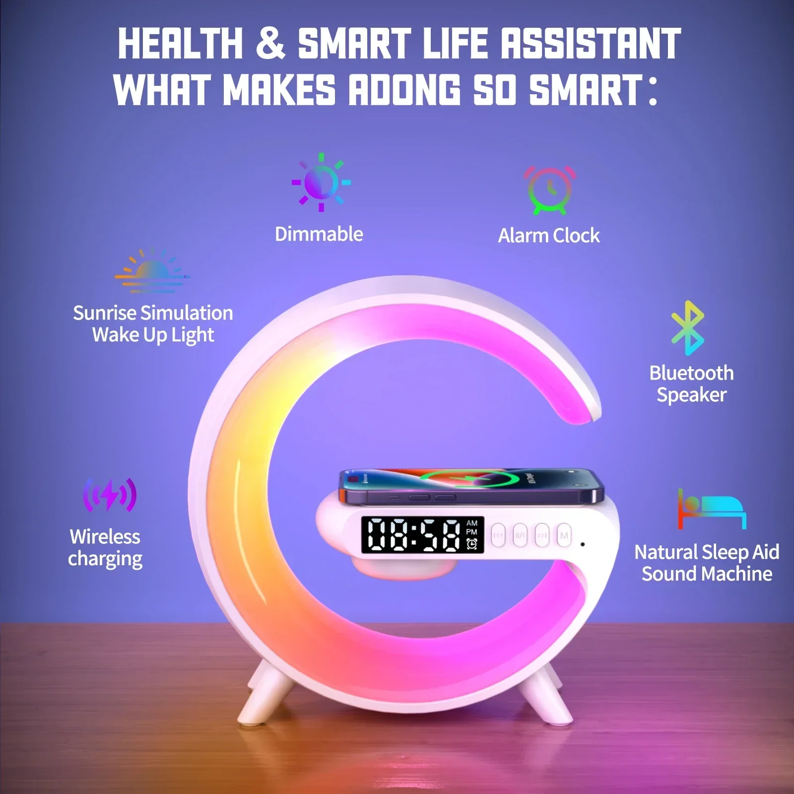 RGB Nachtlicht Lampe Multifunktions Wecker TF Blueotooth Lautsprecher 15 W Drahtlose Ladestation Pad Für iPhone 15 14 13 12 8