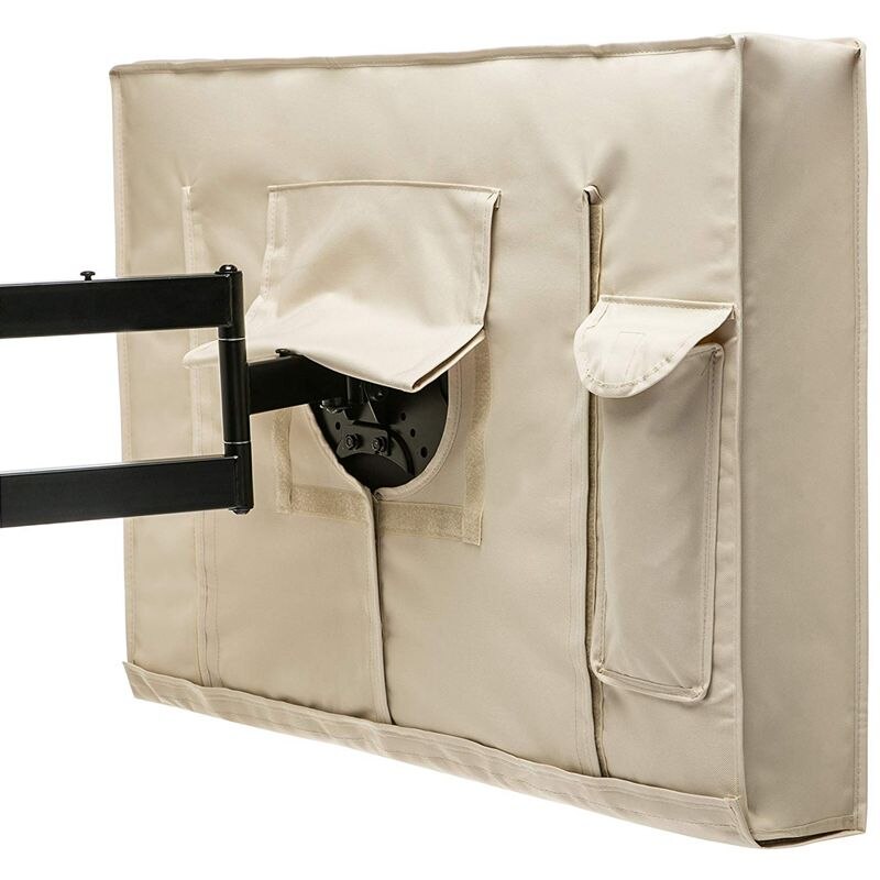 Outdoor TV Cover Beige Weatherproof Universal Protector For LCD, LED, Plasma Television Screens. Built In Bottom Cover And Remot