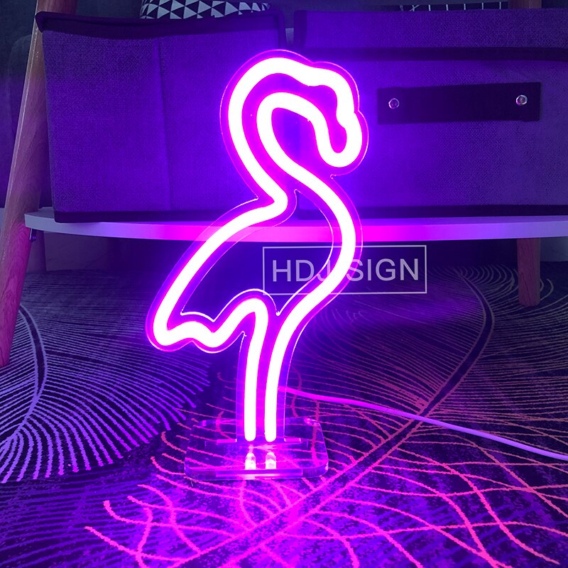 Lampe Led USB en forme de flamant rose au néon, luminaire décoratif d&#39;intérieur, idéal pour la chambre d&#39;une fille, un Bar, un café, un bureau ou une fête