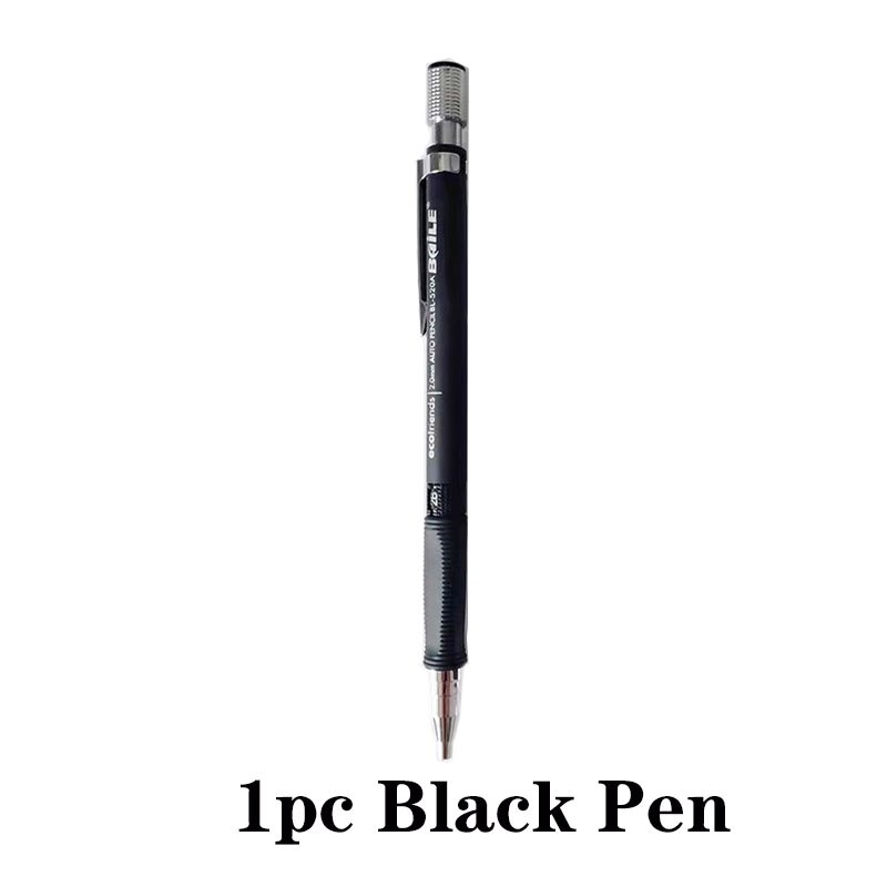 Student Office 2.0 Mechanical Pencil Triangular Non-slip Grip 12 Color Pencil Lead Drawing With Sharpener: 1pc black pen