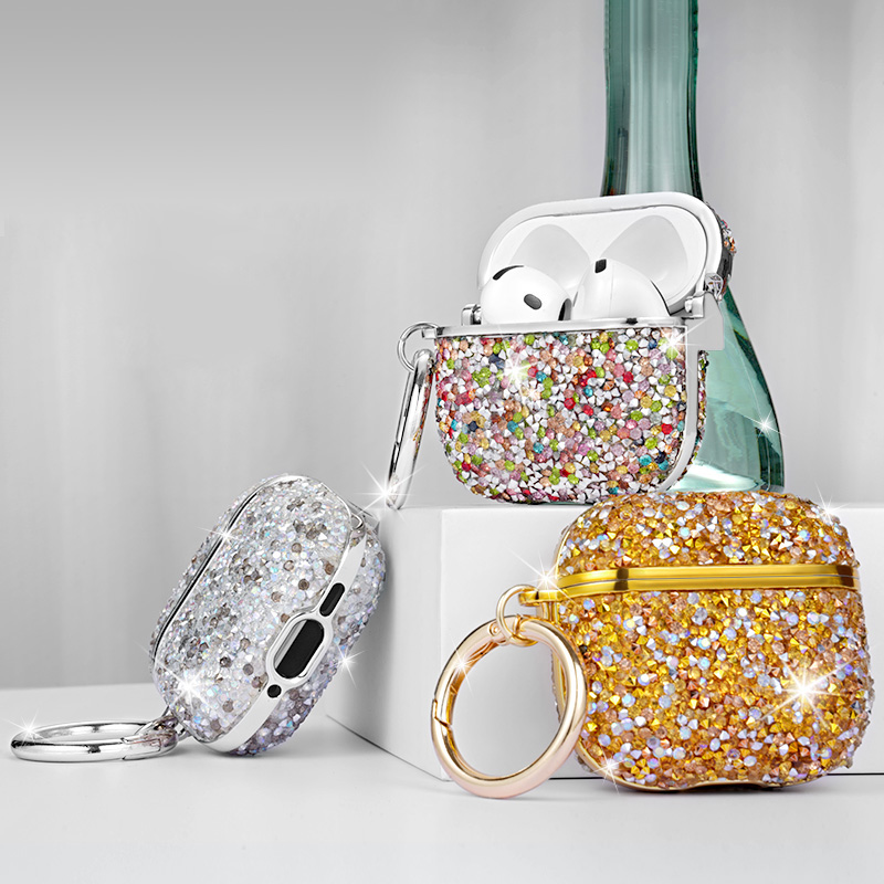 Funda para auriculares con purpurina de diamante de Color para Apple Airpods Pro 4 3 2 1 Bling Sparke funda para auriculares con llavero