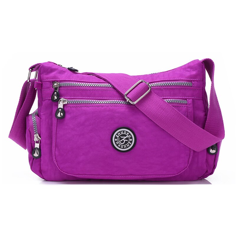 Bolsos pequeños de hombro para mujer, bandolera con cremallera, bolsos Hobo, famosa Bolsos De Mujer con solapa, Mini bandolera de nailon para playa, un bolso principal: Pink purple
