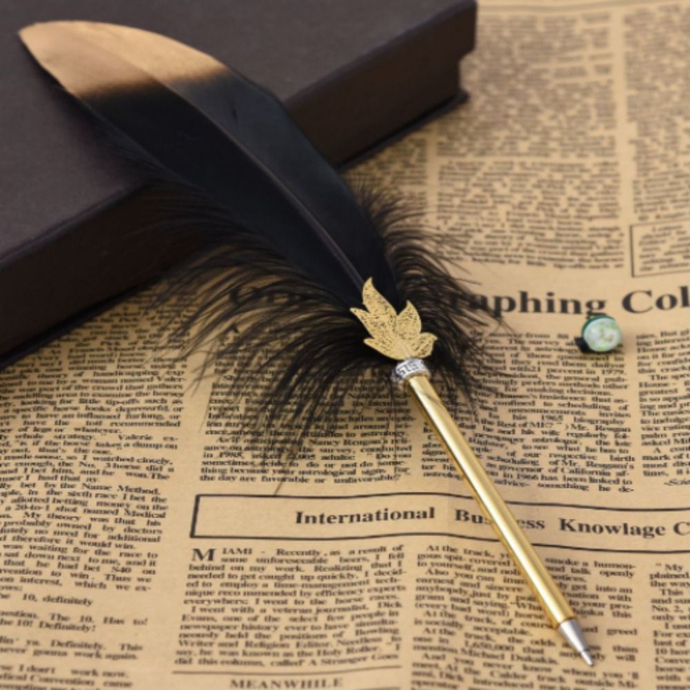 Gladde Veren Veer Balpen Vintage Cadeau Bruiloft Zachte Pluizige Pen Verfijnd Zwart Kalligrafie Pen Kantoor