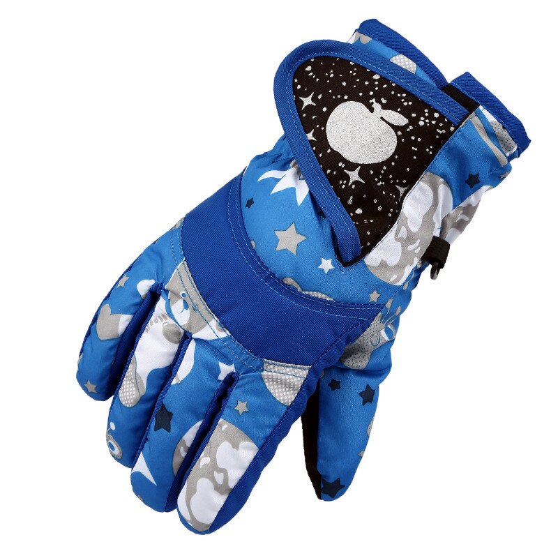 Children Kids Winter Warm Solid Color Gloves Boy Girls Ski Long-sleeved Mitten Windproof Skiing Snowboard Gloves Riding Gloves: Blue / L