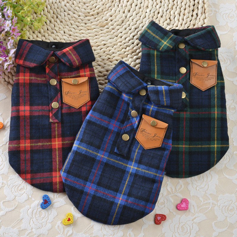 Pet Dog Soft Cotton Plaid Shirt Autumn Spring Warm Clothes for Small Dogs DC754