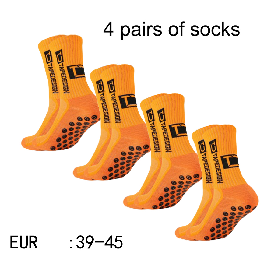 4 pares de nuevos calcetines de fútbol pegados de tubo medio TC para entrenamiento deportivo y competición, calcetines antideslizantes y transpirables: Naranja