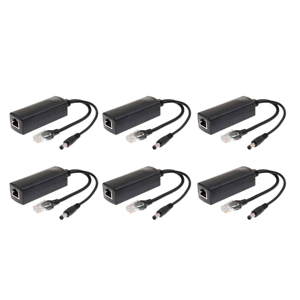 6 stk aktiv 48v to 12v poe power over ethernet splitter kompatibel med ieee 802.3af /  at
