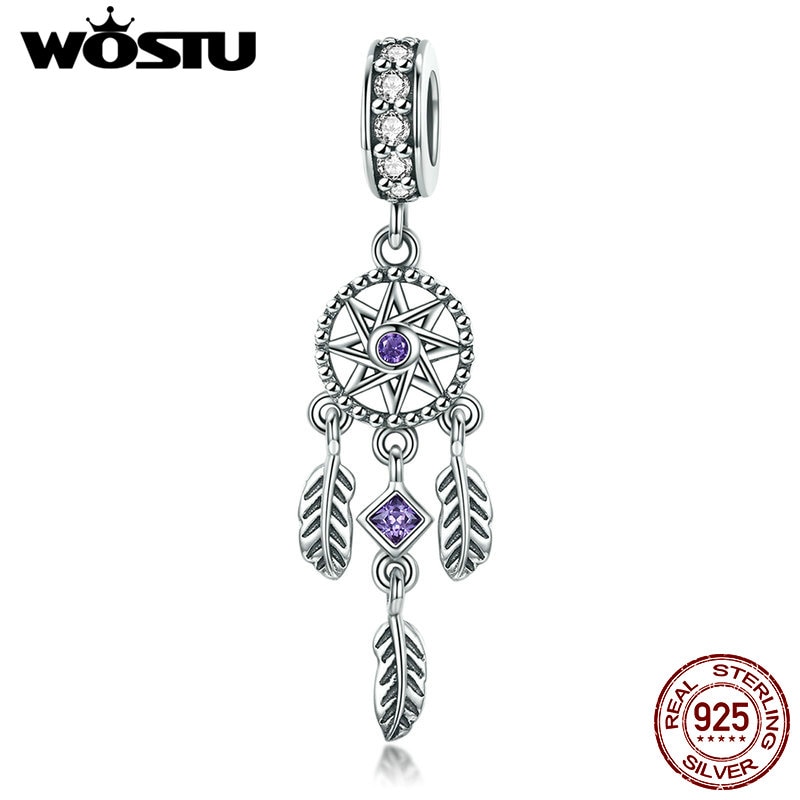 WOSTU Real 925 Sterling Silver Bohemia Dream Catcher Tassel Charms Bead For S925 Silver Bracelet Pendant Jewelry CQC841