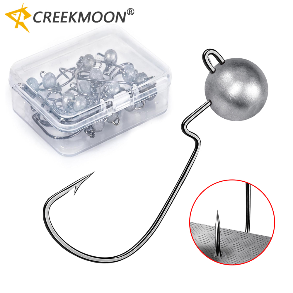 10 Pz/scatola Manovella Jig Testa Ganci Rockfish per Verme Morbido Richiamo Bass Pesce Pesca per la Pesca Buoni Merci 3.5-10g Luccio Trota Accessori