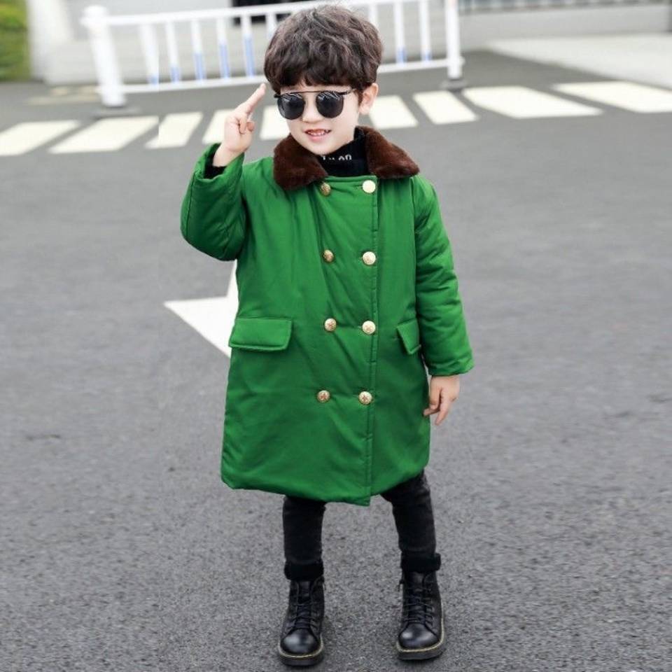 Winter Snowsuit Turn-down Collar Baby Boys Jackets Coat Army Green Color Thicken Windproof Boys Long Outerwear