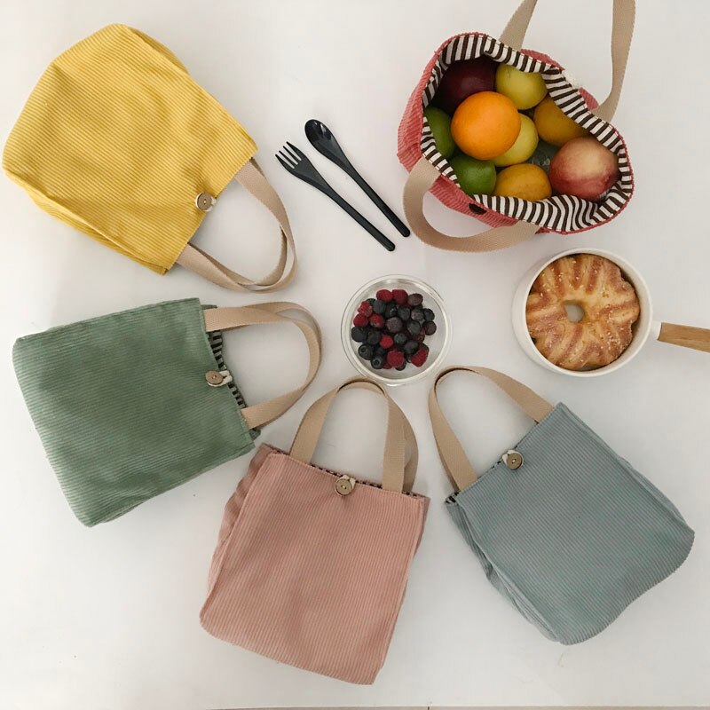 Hylhexyr Candy Color Corduroy Handbag Female Bento Bag Buckle Lunch Box For Office Workers